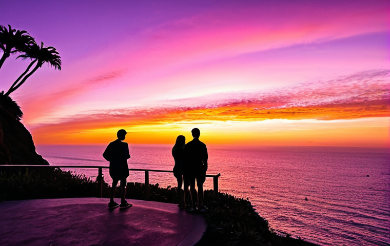 **
A breathtaking view of the sunset over the ocean at Sunset Point. Capture the vibrant colors of the sky – oranges, pinks, and purples – reflecting on the water. Include silhouettes of people enjoying the view. Keywords: *sunset, ocean view, vibrant colors, silhouette, peaceful, romantic*.
**