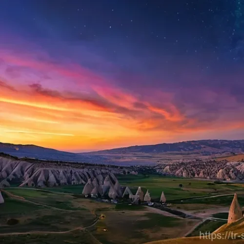 Home 22 선셋포인트 밤하늘과 함께 - **"Cappadocia Sunset and Starlit Night over Fairy Chimneys"**
A breathtaking, wide-angle shot of...