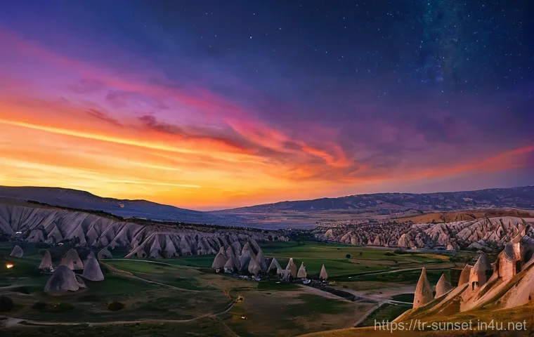 선셋포인트 밤하늘과 함께 - **"Cappadocia Sunset and Starlit Night over Fairy Chimneys"**
A breathtaking, wide-angle shot of...