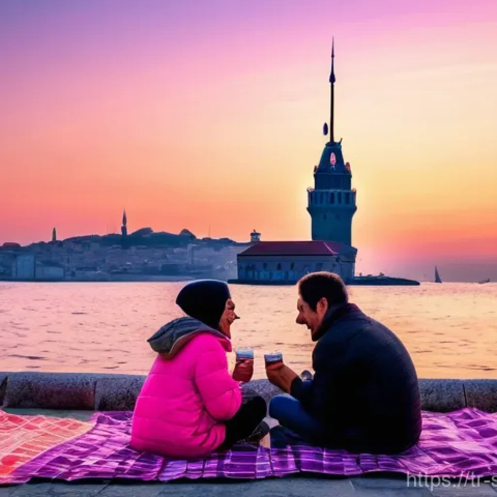 선셋포인트 명소에서의 가족 여행 - **Prompt:** A Turkish family, consisting of a mother, father, and two children (a girl aged about 8 ...